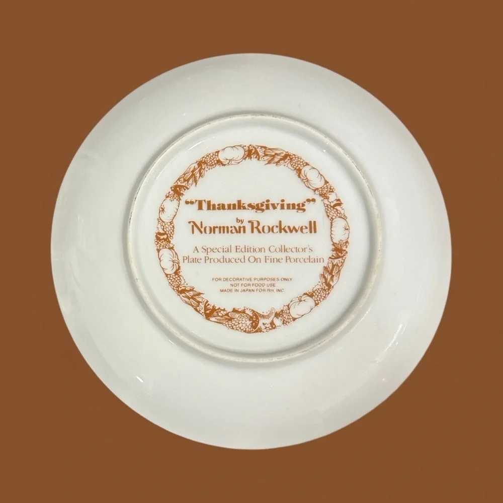 Norman Rockwell Thanksgiving Collector Plate Special Edition Porcelain Gold Rim